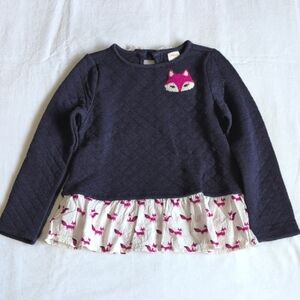 gymboree fox navy blue quilted peplum long sleeve top 5T toddler girls